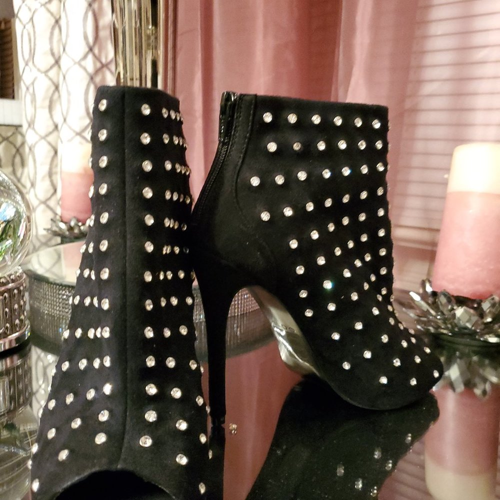Booties with clear rhinestones